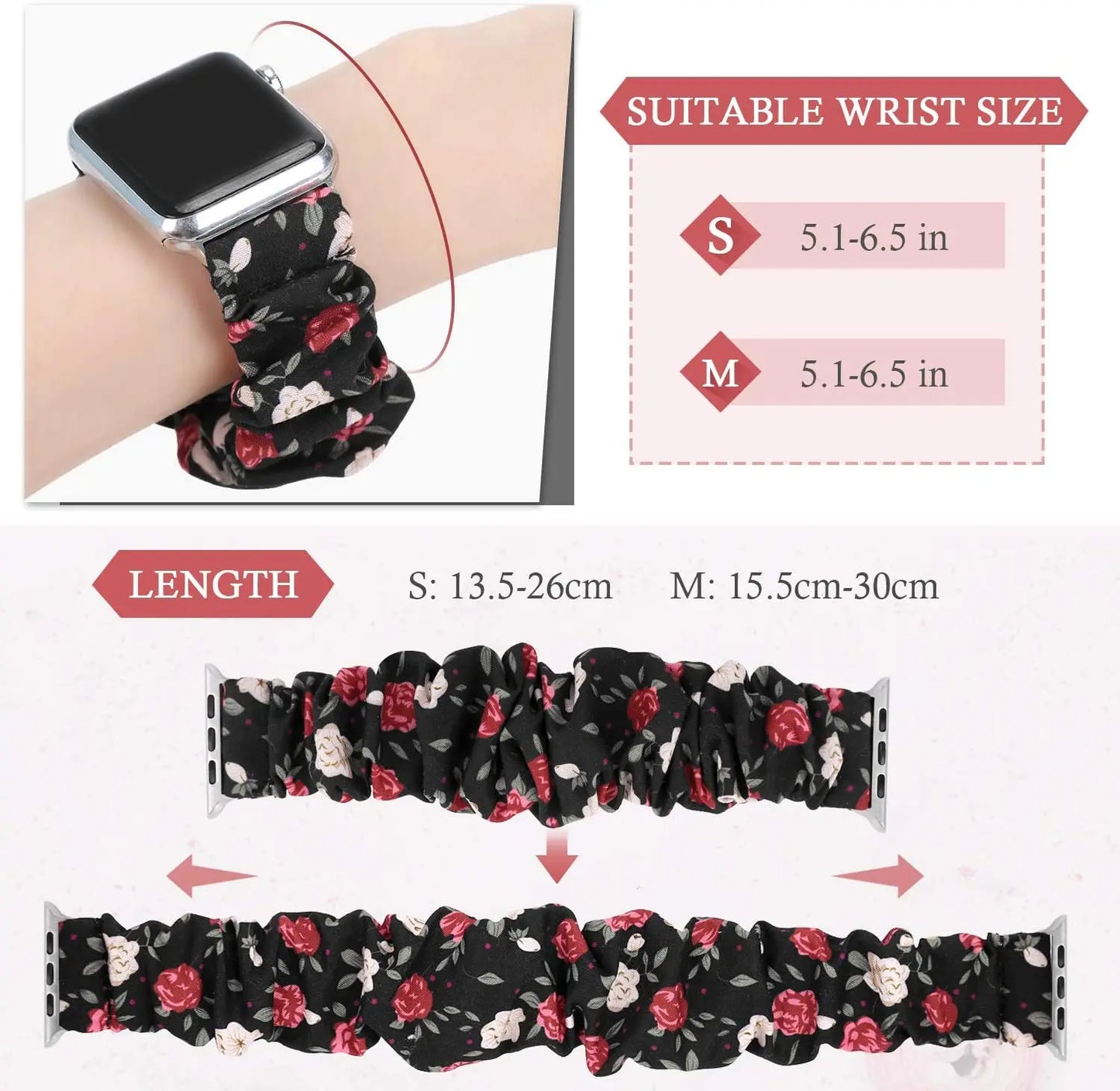 Scrunchie Strap for Apple Watch Pink Red Gold