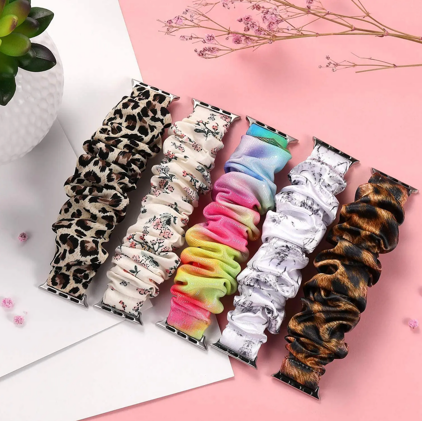 Scrunchie Strap for Apple Watch Floral Polka Dots