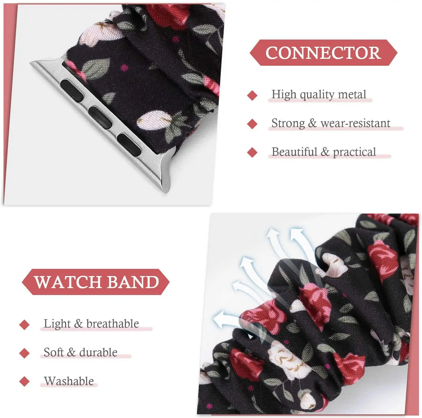 Scrunchie Strap for Apple Watch Red Floral